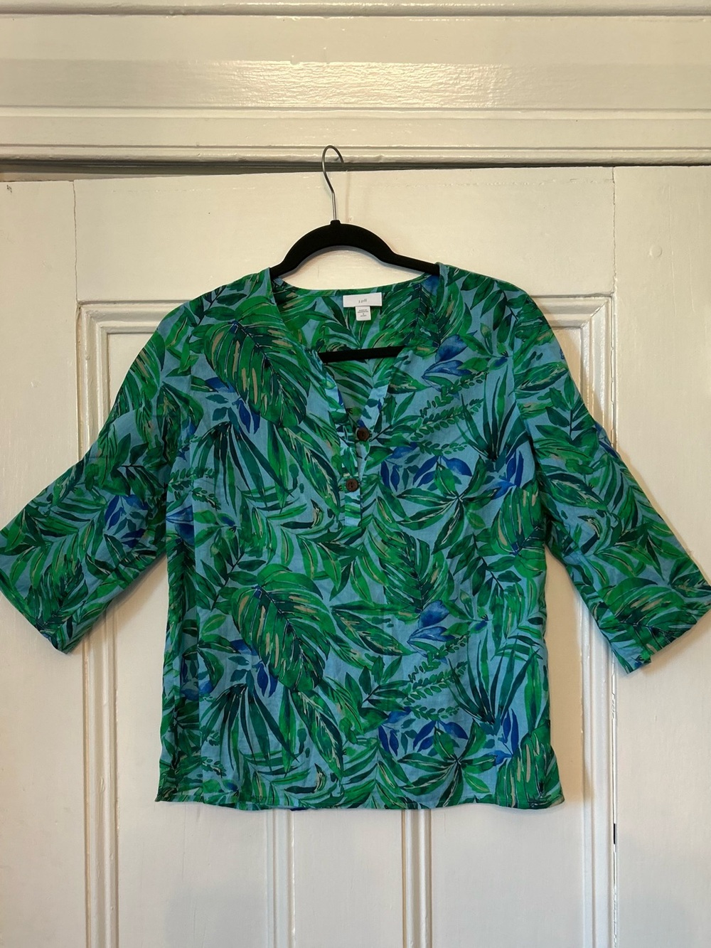 J.Jill Tropical Palm Leaf Popover Top | 100% Cotton | Size S Petite